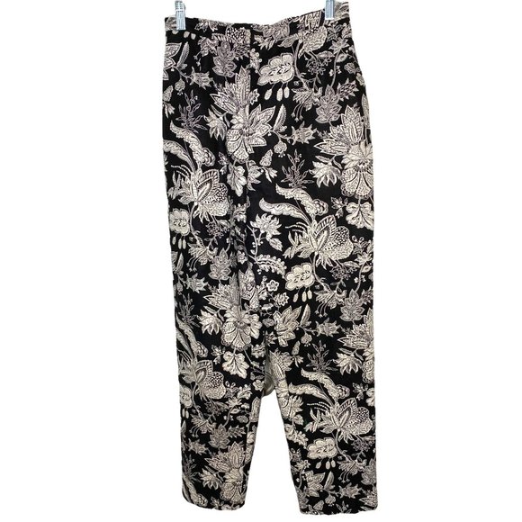 Talbot's Womens Black and White 100% Linen Floral Coastal Front Zip Pants Size 6 - Picture 1 of 11